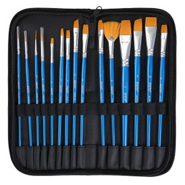 Brustro Synthetic Hair Short Handle Artists' Brush Set of 15 in a Premium Zippered Brush Wallet