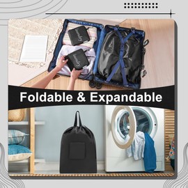 Travel Laundry bags, Dirty Clothes Travel Bag, Dirty Laundry Travel Bag Foldable Small Laundry Bag with Handles for Travelling, Suitcase, Gym, Camping (Black | 1 Pack)