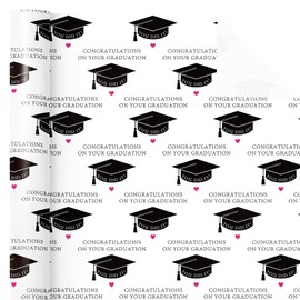 WRAPAHOLIC Graduation Wrapping Paper - Mini Roll - 17 Inch x 16.5 Feet - Black Trencher Cap with Lettering Design Perfect for Party, Celebration