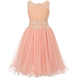 Big Girls' See Through Waistline Lace Pageant Bridesmaid Flowers Girls Dresses Peach Size 12