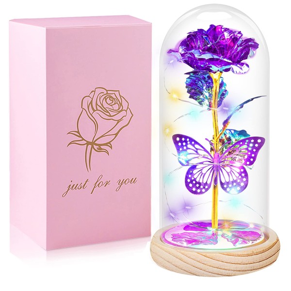 QUNPON Gifts for Women,Birthday Gifts for Women Mom,Womens Gifts for Christmas Flowers Gifts for Women,Purple Butterfly Christmas Rose Gifts for Mom Grandma,Sister,Her,Wife,Valentines Day