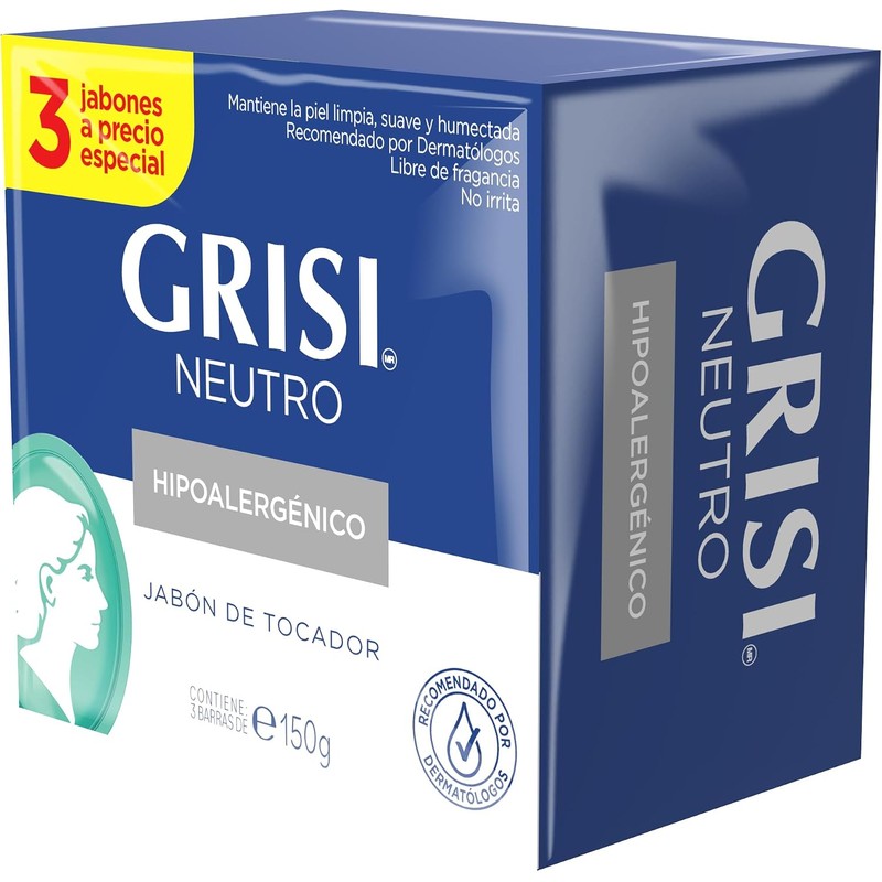 GRISI Neutro Jabón Tripack, 150 gr, blanco
