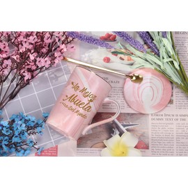 WENSSY La Mejor Abuela Del Mundo Mug, La Mejor Abuela Gifts, Abuela Gifts In Spanish, Birthday Mothers Day Gifts for Grandma from Granddaughter Grandkis Grandson 14 Ounce Pink with Gift Box