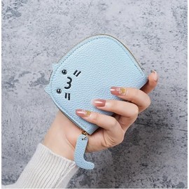 THREE RABBITS Card Case, Coin Purse, Beads, Cute, Cats, Small, Compact, Large Capacity, Multi-purpose, Credit Card Holder, blue