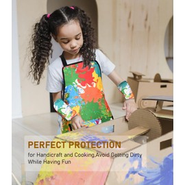 MINIQ Kids Painting Apron with Sleeve Covers,Waterproof Art Smock Artist Smocks,Apron for Age 5-8