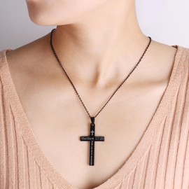 Uloveido Black Faith Cross Necklace – Engraved Matthew 17:20 Bible Verse, Inspirational Religious Pendant for Men and Women, Faith Moves Mountains Scripture Necklace YA5186 (Black Color)
