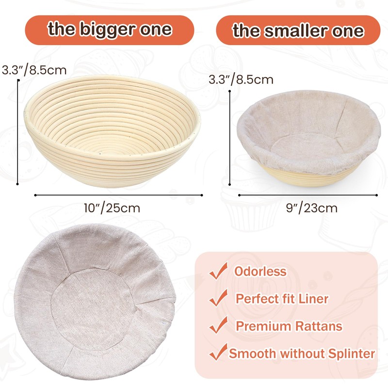 Sourdough Bread Proofing Basket, Set of 2, 9 Inch and