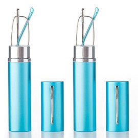2 Packs Tube Readers Spring Temple Reading Aluminum Case Soft Blue 3.50