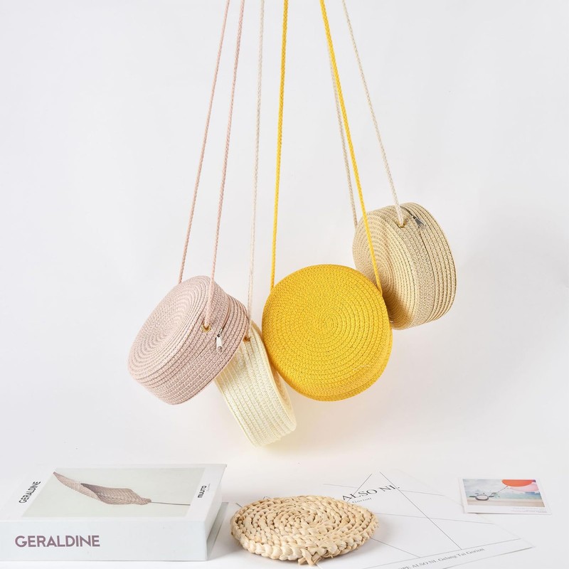 Jamron Handmade Round Straw Bag Crossbody Shoulder Bag Bohemian Beach