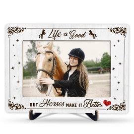 Horse Picture Frame, Horses Make Life Better Picture Frame, Horse Gifts For Women Men Horse Lover Horse Rider, Horse Themed Wooden Photo Frame For Farmhouse Horse Room, Horse Memorial Gifts, A48