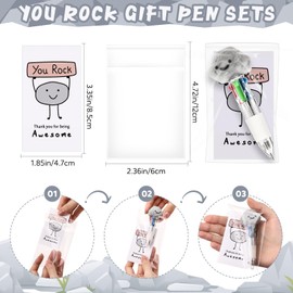 Sayglossy 24 Sets Back to School Student Gifts You Rock Pens Bulk 4-in-1 Multicolor Ballpoint Pen with Support Cards Teacher Gifts for School Classroom Party Supplies