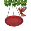 Backyard Essentials Red Ceramic Hanging Birdbath, Black Metal Chain Hanger,