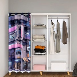 Feelyou Science and Technology City Doorway Curtain Privacy Blue Door Cover Curtain Cool 30%-50% Blackout Insulated Thermal Curtain Heavy Metal Style Window Treatments 1 Panel,59"x80"