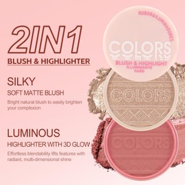 Boobeen Blush & Highlighter Powder, Natural Blendable Blusher & Highlighter Palette, Waterproof Blush for Cheek, Pink Blusher for a Shimmery or Matte Finish