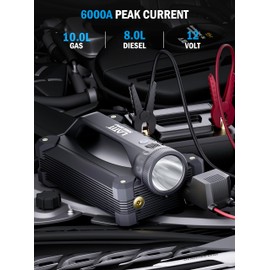 6000A Jump Starter with Air Compressor,Powerful Car Battery Jump Starter (for 10L Gas or up to 8L Diesel) 103.6Wh Portable Jump Box with USB Ports,PD Fast Charge,150PSI Tire Inflator,2000LM Lights