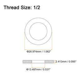 sourcing map 5Pcs 1/2 Flat Washer, 304 Stainless Steel 0.531" ID x 1.062" OD x 0.095" Thick for Bolt Screw, Factories Repair, Kitchens, Shops, and Outdoor Construction, Silver
