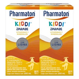 Pharmaton Kiddi Multivitamnico para Nios, Contiene Vitaminas y Minerales con Lisina, Ideal para el Crecimiento Fsico y el Desarrollo Mental, Sabor... 