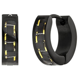 Jobo Women's Creole Earrings Stainless Steel Black Coated with Carbon Inlays, Stainless Steel, No Gemstone