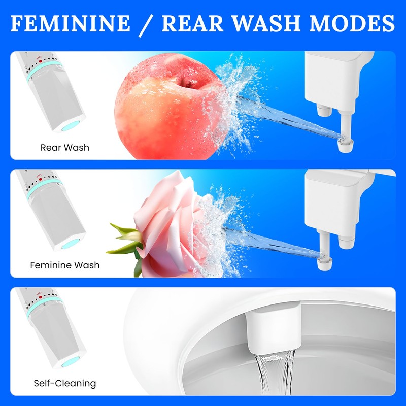 Ultra-Slim Dual-Nozzle Bidet Attachment - Adjustable Cold Water Pressure, Stainless