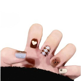 24-Piece Gel Press On Nails Set - with Nail Glue Adhesive Tabs Nail File and Manicure Stick - French Short Fake Nail. Quick Application for Stylish Home Manicure Reusable.