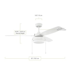 Craftmade INT52W3 Intrepid 52" Ceiling Fan with LED Light, 3 Blades, White