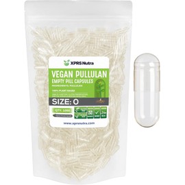 XPRS Nutra Size 0 Pullulan Empty Capsules - 1000 Count Clean Label Plant Clear Empty Vegan Capsules - Premium Vegetarian Pills - DIY Vegetable Caps Filling for Do-It-Yourself Supplements