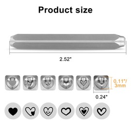 Yoption Heart Jewelry Metal Stamping Set, 6 Pcs Metal Stamps Heart-Shaped Punch Stamping Set 3mm for Stamping/Punching Metal, Jewelry Working