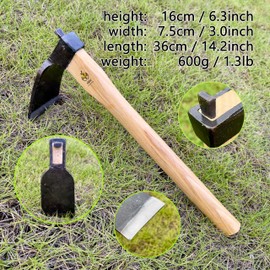 14 Inch Heavy Duty Curved Hoe, Without Welding, Gardening Tool, Oak Handle, for Digging, Weeding, and Planting