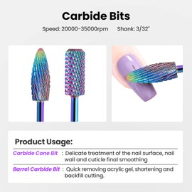 Merterfly Nail Drill Bits - 11Pcs Tungsten Carbide Bits and 75Pcs Sanding Bands for Acrylic Gel Nails - 3/32 Inch Manicure Pedicure Kit (11pcs with 75pcs sanding bands)