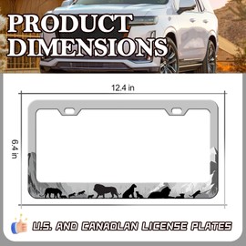 HCSS 2PCS Silhouette of Lion Family License Plate Frames, King of Animals Aluminum Metal License Plate Holder Covers, Rust-Proof Waterproof Car Decorative Tag Frames for Standard US 12x6 Inch
