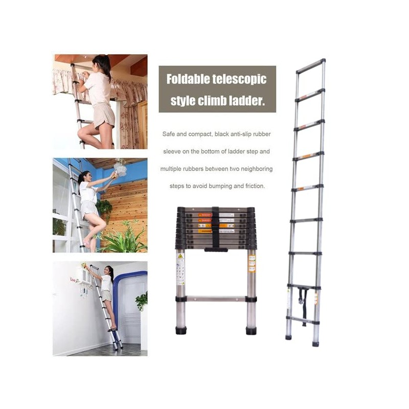 8.5 Ft Stainless Steel Telescoping Ladder Telescopic Extension Ladder Lightweight