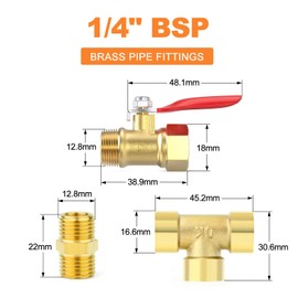 GASHER 6PCS 1/4 Inch BSP Brass Pipe Fitting, Ball Valve, Barstock Tee Brass Pipe Fitting and Air Hose Fitings