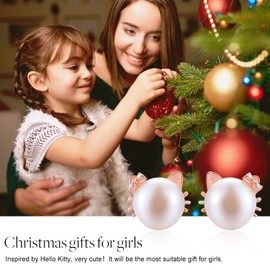 ✦Earrings for Women✦ Esberry 14K Gold Plated S925 Sterling Silver Cat Stud Earrings Simulated Pearl Earrings Cat Shell Pearl Earrings Gifts for Women.(Rose Gold-2)