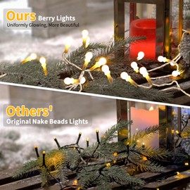 Brizled Berry LED String Lights, 66ft 200 LED Christmas lights, 8 Modes Warm White String Lights, Indoor Globe Fairy Lights with Remote, Dimmable Xmas Tree Lights for Wedding Party Bedroom, Clear Wire