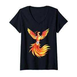 Womens Phoenix Mythical Rebirth Rising Born Again Phoenix Firebird V-Neck T-Shirt