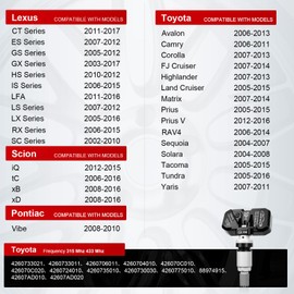 CARPMS TPMS Sensor Set of 4, 315Mhz Tire Pressure Monitoring Sensor Replacement for Toyota Lexus Scion Pontiac Replace# 4260733021 4260733011 4260706011 4260704010 4 Pack
