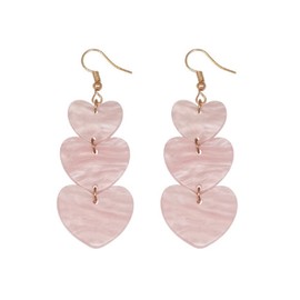 Lovely Acrylic Pink Love Heart Drop Dangle Earrings Round Disc Flower Star Geometric Tiered for Women Lightweight Holiday Jewelry-Heart