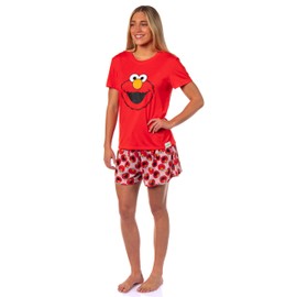 Sesame Street Women's Face Tossed Print Sleep Pajama Set Shorts (Elmo, XXX-Large)