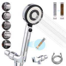 Carbon Filters High Pressure Shower Head Handheld, Remove Chlorine, Chloramine, Fluoride,Heavy Metals, Toxic Chemicals Reduces Dry Itchy Skin.5 Spray Mode for Hard Water with Hose Bracket(PT-818)