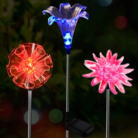 Outdoor Solar Powered LED Garden Lights Landscape Lighting Waterproof Multicolor Color Changing Stake Light for Patio Yard Pathway Flowerbed Lawn Christmas Decoration Figurine Dandelion Lily Sunflower