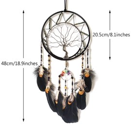 Donko Black Dream Catcher,Tree of Life Dream Catchers for Wall Decor Dream Catcher for Adult Bedroom Feather Wall Hanging Ornaments for Boys Kids Gifts