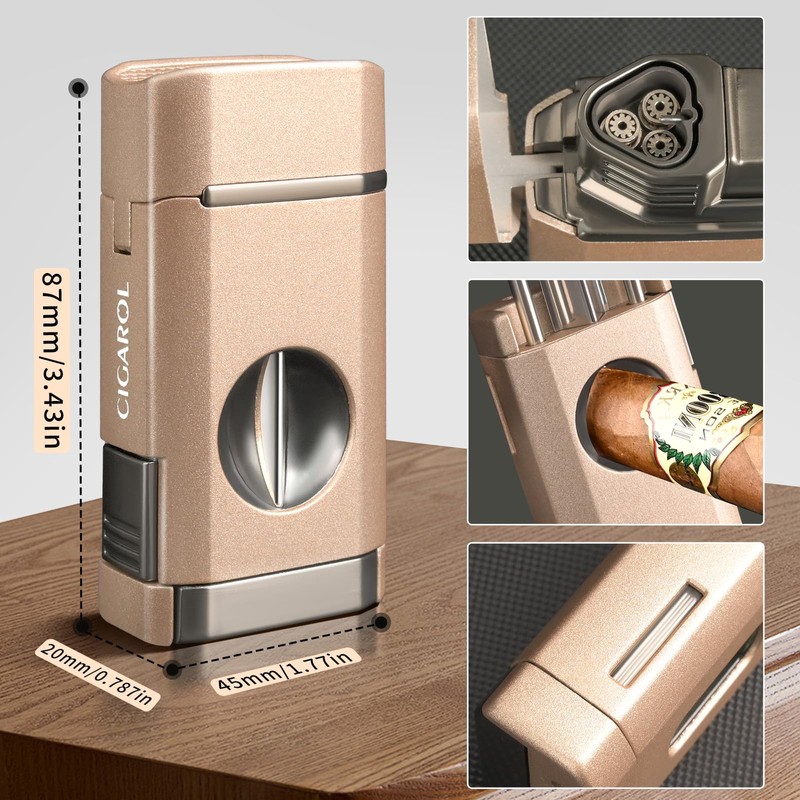 3 Jet Flame Cigar Lighter with Built-in V Cutter &