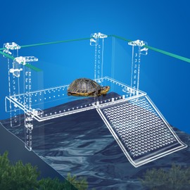 Turtle Docks Large Adjustable Turtle Basking Platform for Aquatic Turtles, Design for Tanks 0.3"-2" Thick, Stable Construction,Slip-Resistant Ramp,Adjustable Ramp Direction (15'' x 8.1'')