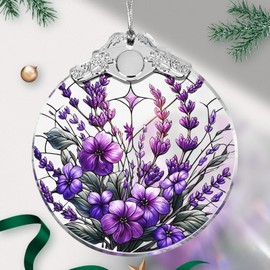 Purple Christmas Ornament, Christmas Tree Decorations Purple Christmas Decor Purple Ornaments for Christmas Tree Charming Bauhinia and Violets Ornament Gifts for Women