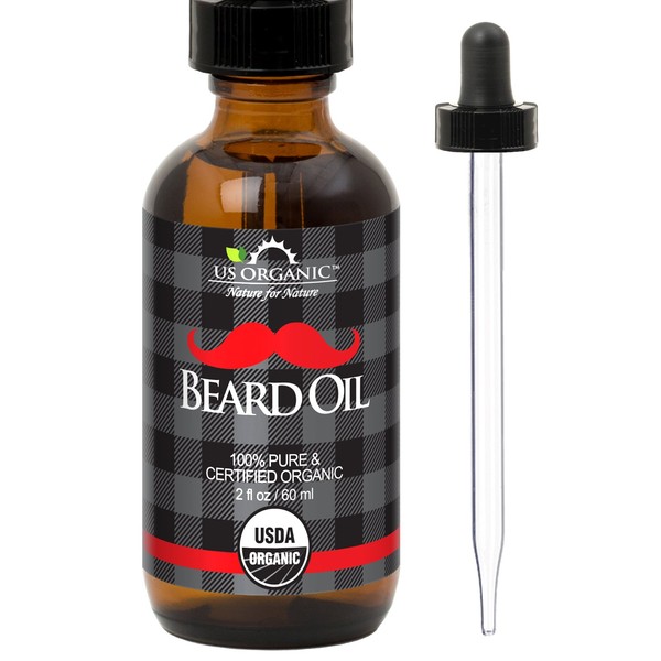 US Organic Beard Oil, 100% Pure, USDA Certified, Softens, shine, moisturizes, Amber Glass Bottle with Eye Dropper, 2 Ounce