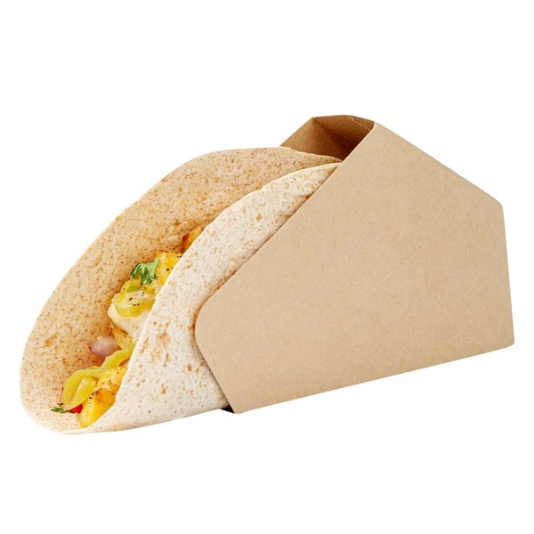 Restaurantware Bio Tek Kraft Paper Large Taco Holder - Greaseproof - 6 1/4" x 2" x 3 3/4" - 200 count box