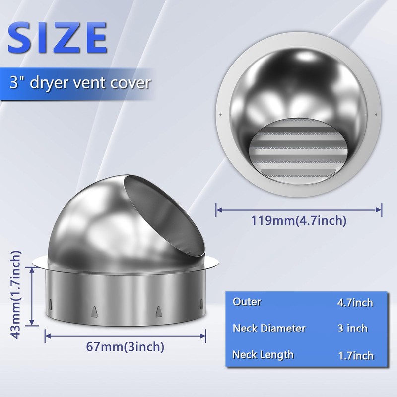 3 Inch Dryer Vent Cover Stainless Steel Round Air Ventilation