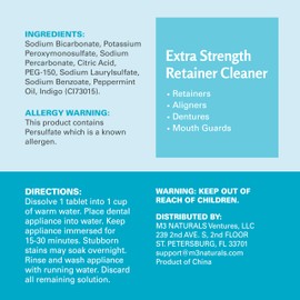 Retainer Cleanser Tablets Invisalign Cleaner FSA HSA Approved Remove Odors Discoloration Stains and Plaque 4 Month Supply Denture Cleansers Retainers Mouth Guards Denture Bath Mint by M3 Naturals