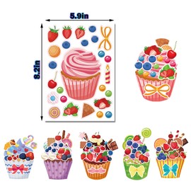 24 Sheets Cupcakes Stickers for Kids Treats and Sweets Sticker Sheets Make a Face Stickers for Birthday Party Mix and Match Dessert Cookies Stickers Party Favors