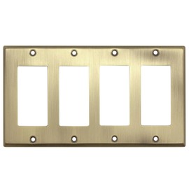 Rio Salto BRASS Signature Collection Midsize Quad Rocker Decorator Antique Gold Metal Outlet Cover or Light Switch Cover Wall Plate GFCI Matte Gold (Rocker, 4-Gang)